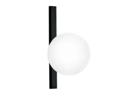 Wandleuchte ENOIRE 1-flammig Schwarz mit Glaskugel Opalweiß, Höhe 28cm