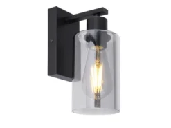 Wandleuchte HADERA mit Rauchglas Lampenschirm Metall Schwarz, Höhe 23cm