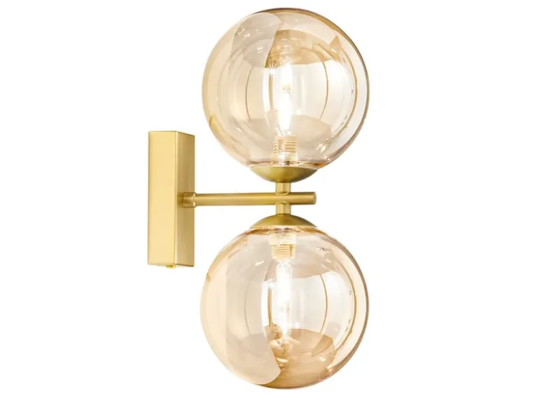 Wandleuchte HONEY 2-flammig Gold mit Glaskugeln in Bernstein, Höhe 34cm