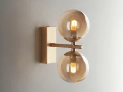 Wandleuchte HONEY 2-flammig Gold mit Glaskugeln in Bernstein, Höhe 34cm