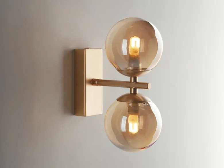 Wandleuchte HONEY 2-flammig Gold mit Glaskugeln in Bernstein, Höhe 34cm