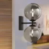 Wandleuchte HONEY 2-flammig Schwarz - Glaskugeln Rauchglas, Höhe 34cm