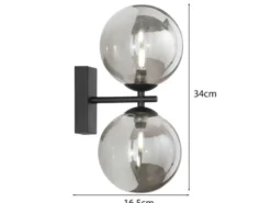 Wandleuchte HONEY 2-flammig Schwarz - Glaskugeln Rauchglas, Höhe 34cm