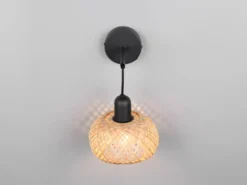 Wandleuchte LEONIE mit Schalter & Korb Lampenschirm aus Bambus, Höhe 30cm