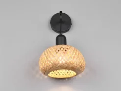 Wandleuchte LEONIE mit Schalter & Korb Lampenschirm aus Bambus, Höhe 30cm