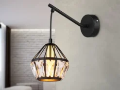 Wandleuchte LOIS mit Glaskristallen Metall Schwarz Gold, Höhe 25cm