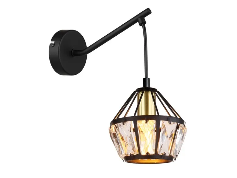 Wandleuchte LOIS mit Glaskristallen Metall Schwarz Gold, Höhe 25cm