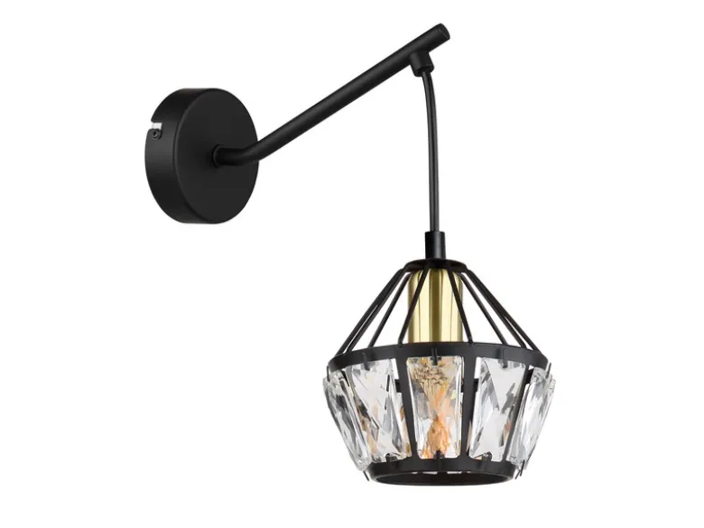 Wandleuchte LOIS mit Glaskristallen Metall Schwarz Gold, Höhe 25cm