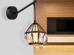 Wandleuchte LOIS mit Glaskristallen Metall Schwarz Gold, Höhe 25cm