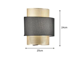 Wandleuchte LOUNGE Metall Gold mit Stoffblende Schwarz, Breite 25cm
