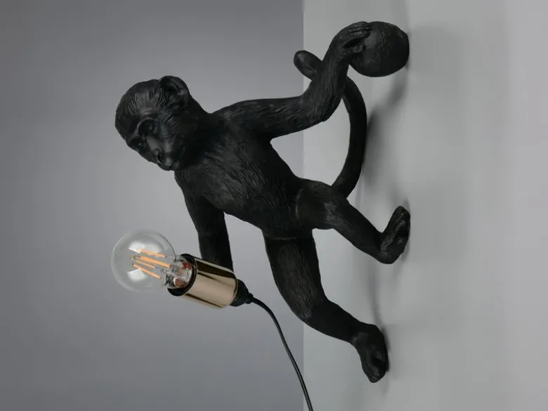 Wandleuchte LOUY mit Stecker und Schalter Affenlampe Schwarz, Höhe 36,5cm