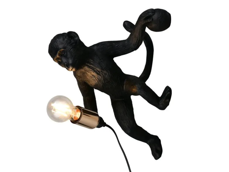 Wandleuchte LOUY mit Stecker und Schalter Affenlampe Schwarz, Höhe 36,5cm