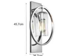 Wandleuchte MARLENA aus massivem Stahl Chrom mit Glas, Höhe 45,7cm