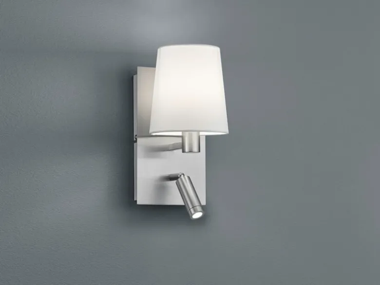 Wandleuchte MARRIOT Silber mit schwenkbarem Leselicht & Stoffschirm Weiß, H:31cm