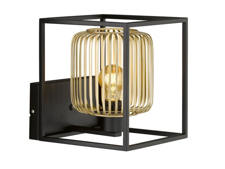 Wandleuchte mit Lamellen Lampenschirm Gold, Quadrat 23cm