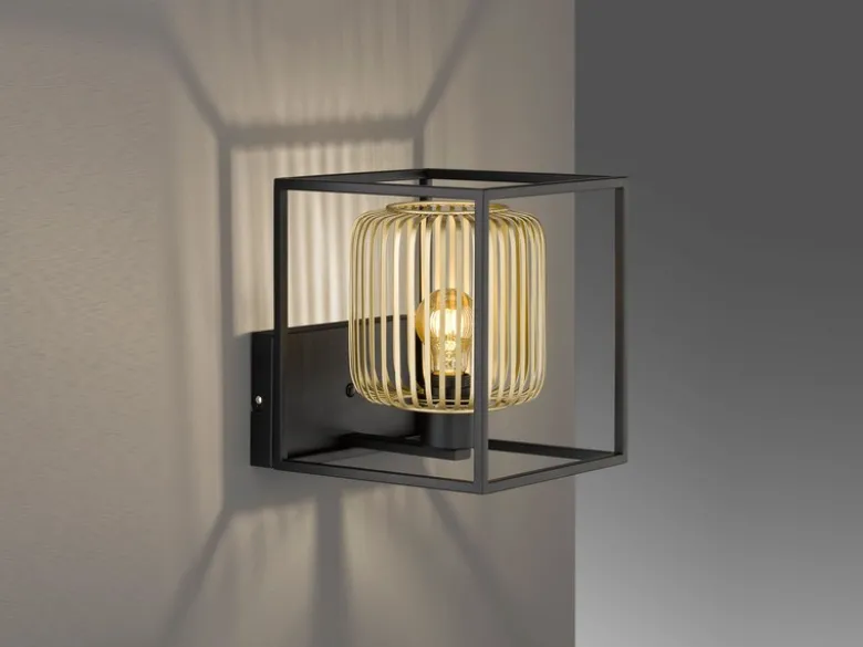 Wandleuchte mit Lamellen Lampenschirm Gold, Quadrat 23cm