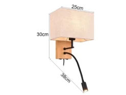 Wandleuchte NILAM mit Leselampe Schalter & Stecker, Holz mit Stoffschirm H: 30cm