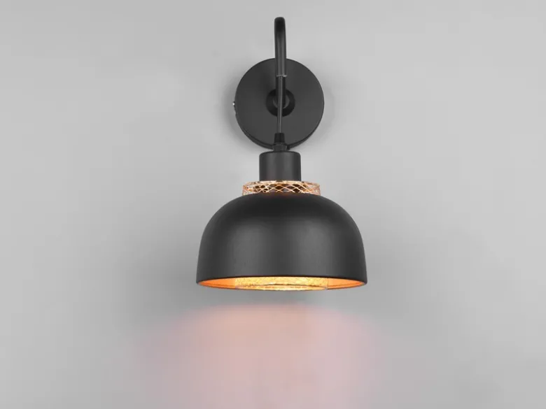 Wandleuchte PUNCH mit Schalter & Stecker, Metall Schwarz Gold Höhe 30cm