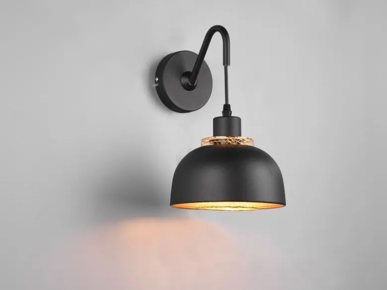 Wandleuchte PUNCH mit Schalter & Stecker, Metall Schwarz Gold Höhe 30cm