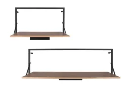 Wandregal 2er SET mit LED Beleuchtung Holz & Metall Schwarz 50 & 90cm breit