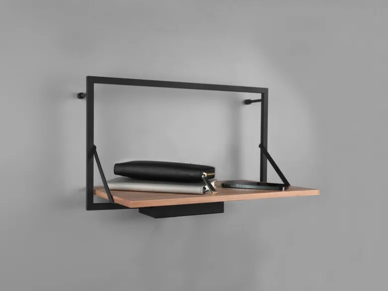 Wandregal LEONIE aus Holz mit LED Beleuchtung Metall Schwarz 50cm breit