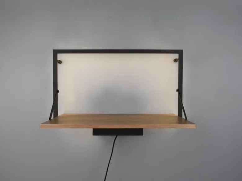 Wandregal LEONIE aus Holz mit LED Beleuchtung Metall Schwarz 50cm breit
