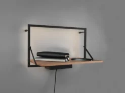 Wandregal LEONIE aus Holz mit LED Beleuchtung Metall Schwarz 50cm breit