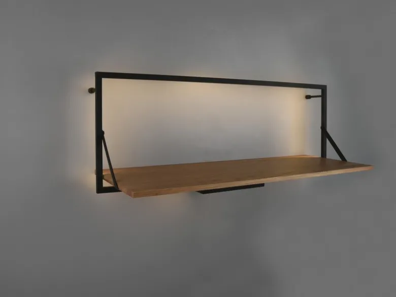 Wandregal LEONIE aus Holz mit LED Beleuchtung Metall Schwarz 90cm breit
