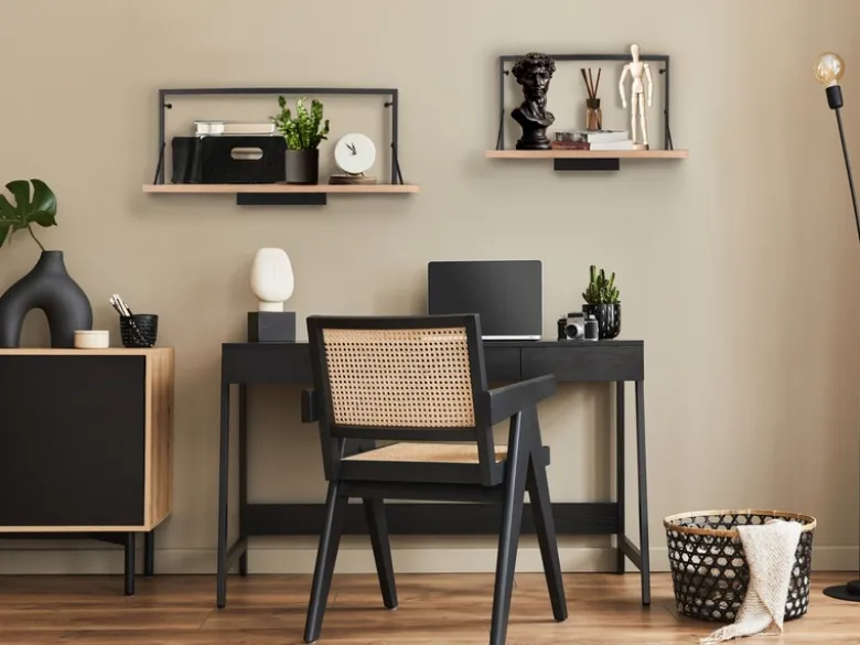 Wandregal LEONIE aus Holz mit LED Beleuchtung Metall Schwarz 90cm breit