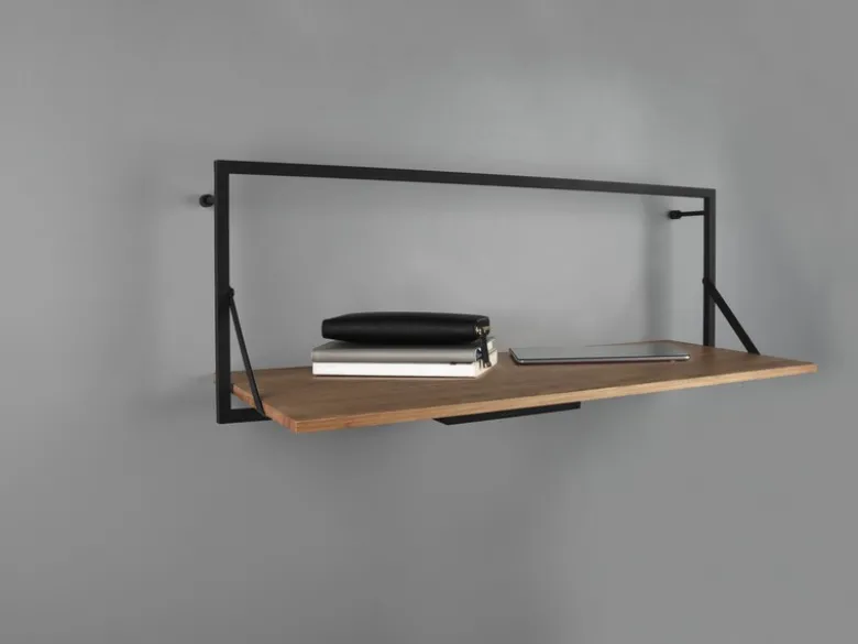 Wandregal LEONIE aus Holz mit LED Beleuchtung Metall Schwarz 90cm breit