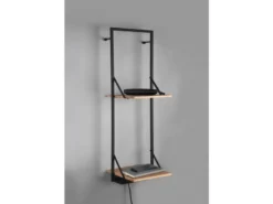 Wandregal LEONIE Holz & Metall Schwarz mit LED Licht 32cm schmal & 72cm hoch