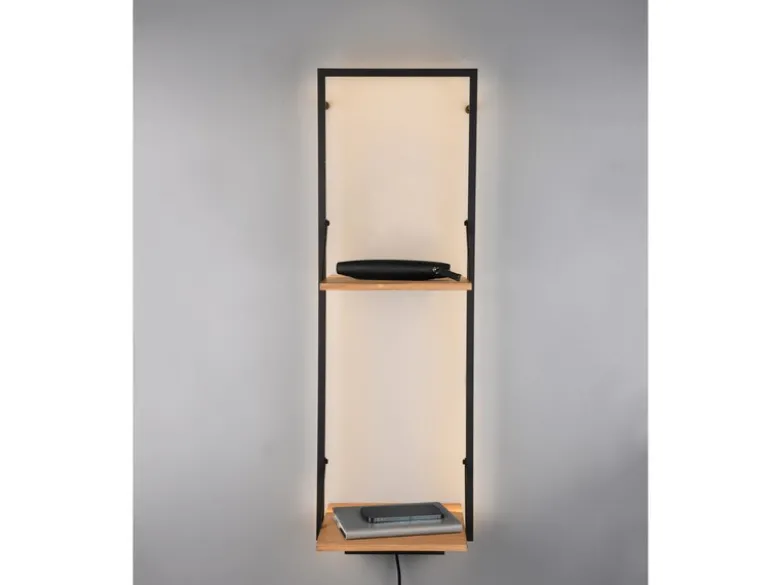 Wandregal LEONIE Holz & Metall Schwarz mit LED Licht 32cm schmal & 72cm hoch