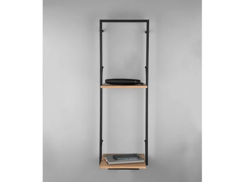 Wandregal LEONIE Holz & Metall Schwarz mit LED Licht 32cm schmal & 72cm hoch