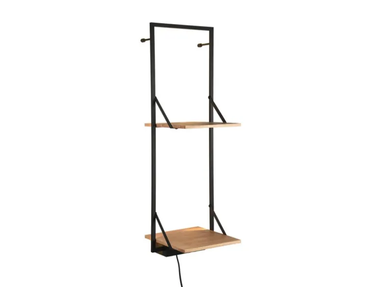 Wandregal LEONIE Holz & Metall Schwarz mit LED Licht 32cm schmal & 72cm hoch