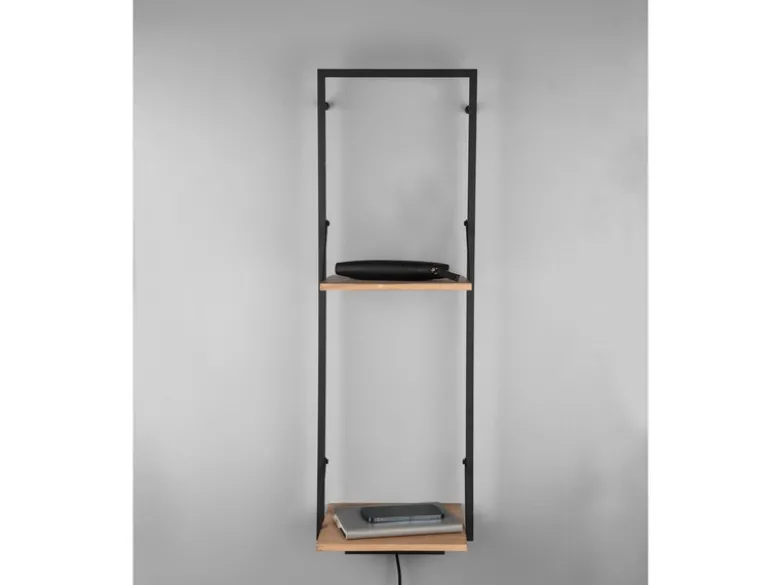 Wandregal LEONIE Holz & Metall Schwarz mit LED Licht 32cm schmal & 72cm hoch