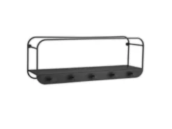 Wandregal LIANDRA aus Metall schwarz & 5 Haken 50x18cm