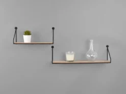 Wandregale - 2er SET DANA Metall Schwarz Holzboden, 45cm & 30cm breit