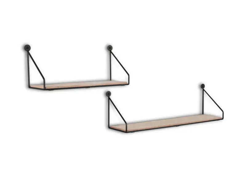 Wandregale - 2er SET DANA Metall Schwarz Holzboden, 45cm & 30cm breit