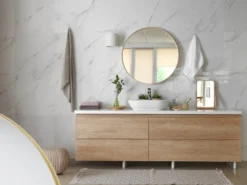 Wandspiegel BRITNEY mit Rahmen goldfarbig - großer Metallspiegel Ø80cm