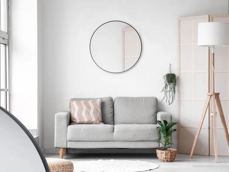 Wandspiegel BRITNEY mit schwarzem Rahmen - großer Metallspiegel Ø80cm