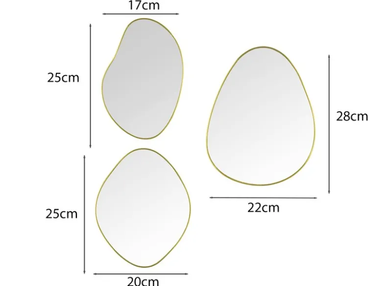 Wandspiegel VELINA 3er Set mit Metallrahmen in Gold