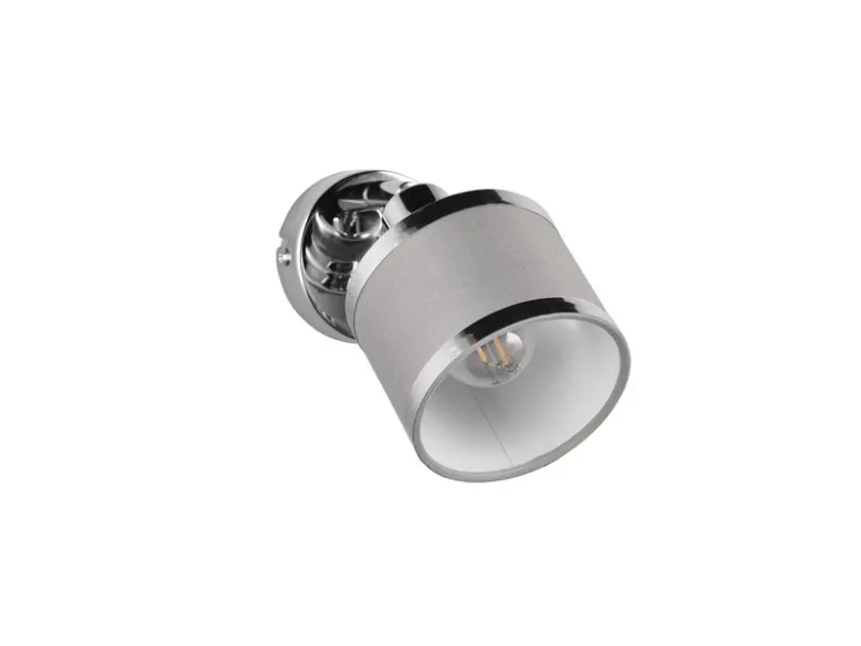 Wandstrahler AROSA Silber Chrom mit Stoffschirm Grau, Breite 10cm