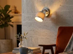 Wandstrahler AROSA Silber Chrom mit Stoffschirm Grau, Breite 10cm