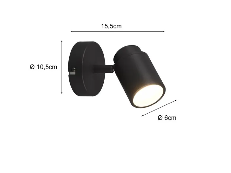 Wandstrahler Badezimmerlampe Schwarz, Tiefe 15,5cm inkl. GU10 LED