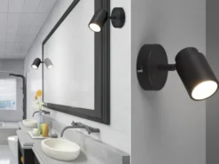 Wandstrahler Badezimmerlampe ANGELO Schwarz, Höhe 15,5cm