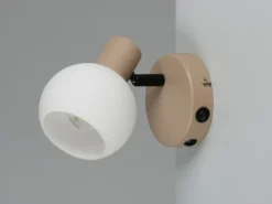 Wandstrahler BOBA mit Schalter aus Metall in Beige und Glasschirm, Höhe 13,5cm
