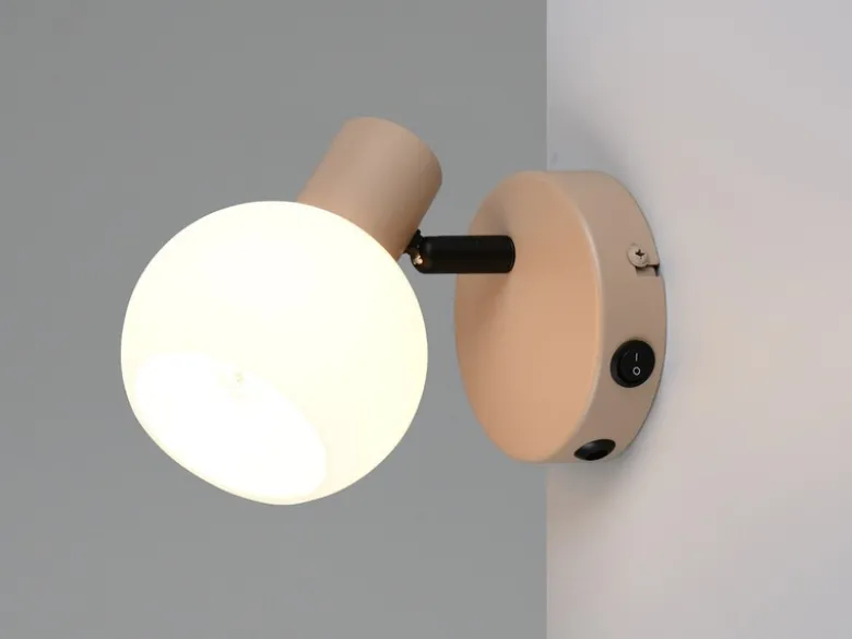 Wandstrahler BOBA mit Schalter aus Metall in Beige und Glasschirm, Höhe 13,5cm