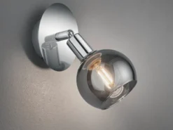 Wandstrahler BREST 1-flammig Chrom mit Rauchglas, Breite 9cm