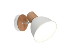 Wandstrahler DELUME aus Metall in Weiß & Holzoptik, Höhe 19cm