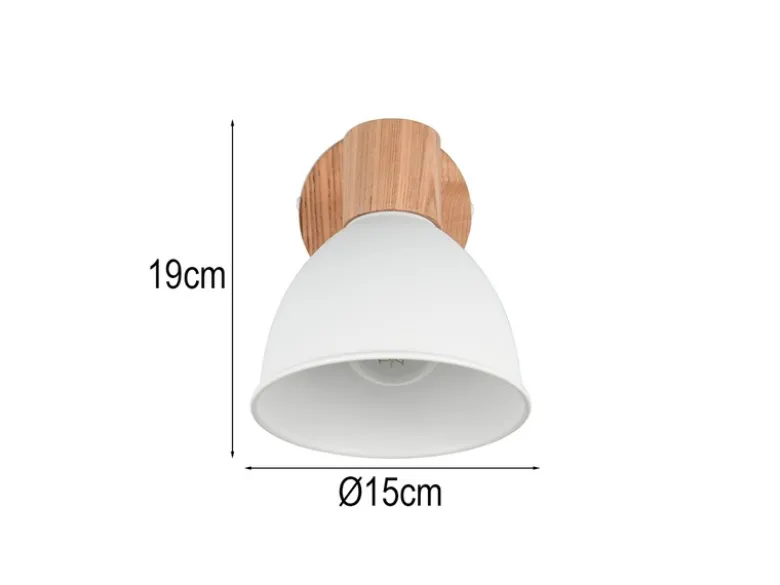 Wandstrahler DELUME aus Metall in Weiß & Holzoptik, Höhe 19cm